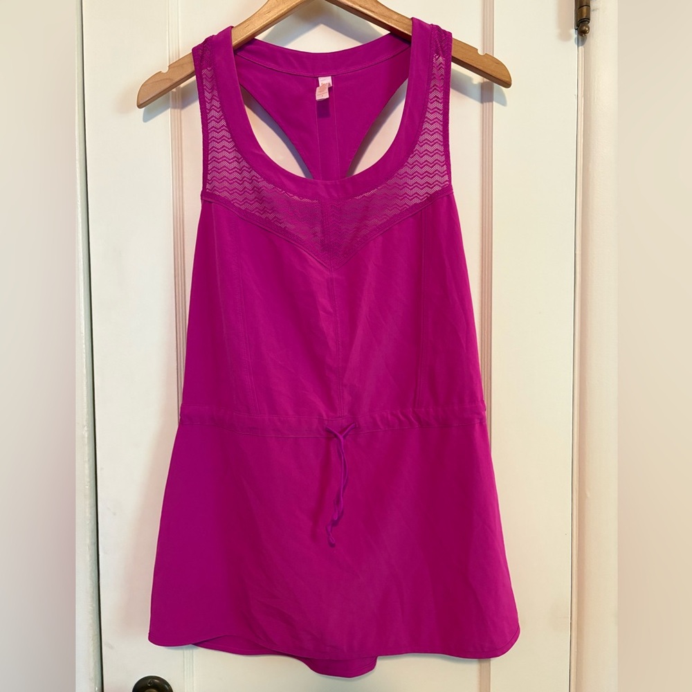 Lucy Pink Athletic Tank Top with Lace Detail